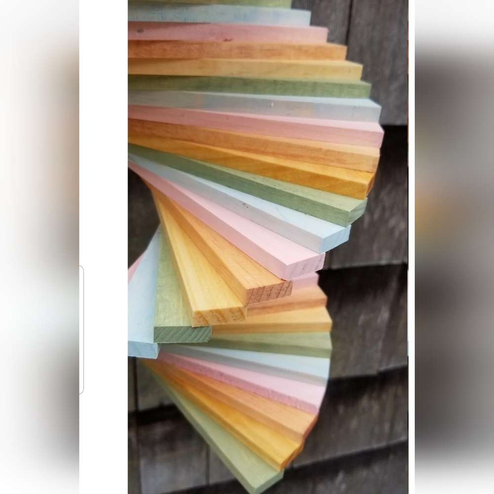 Wooden Wood Spinner Stained pastel colors twister Windmill Windchime cottage - Picture 2 of 5